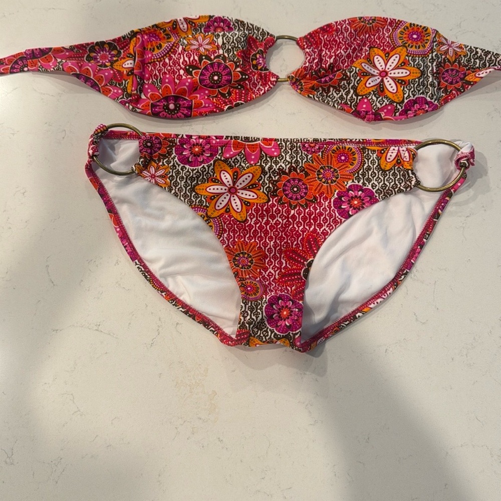 Xhilaration Pink Floral  Bandeau Bikini